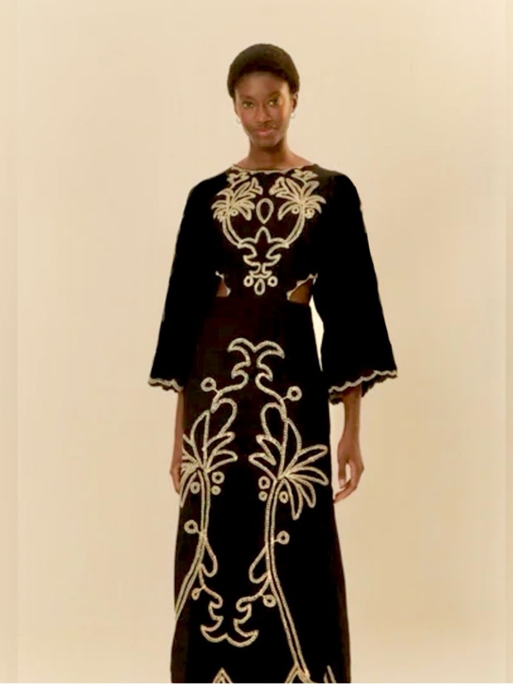 FARM Rio x Anthropologie Black Cutout Embroidered Palm Midi Dress Size Small NWT - Picture 12 of 13